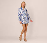 Long Sleeve Tie Front Floral Romper In White Blue Multi 8