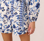 Long Sleeve Tie Front Floral Romper In White Blue Multi 5