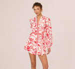 Long Sleeve Tie Front Floral Romper In White Coral Multi 2