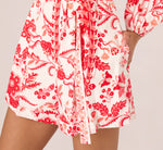 Long Sleeve Tie Front Floral Romper In White Coral Multi 3