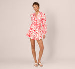 Long Sleeve Tie Front Floral Romper In White Coral Multi 7