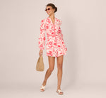 Long Sleeve Tie Front Floral Romper In White Coral Multi 1