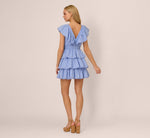 Polka Dot Ruffle Flounce Short Dress In Chambray Blue 6