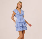 Polka Dot Ruffle Flounce Short Dress In Chambray Blue 3