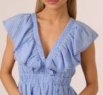 Polka Dot Ruffle Flounce Short Dress In Chambray Blue 4