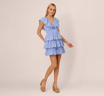 Polka Dot Ruffle Flounce Short Dress In Chambray Blue 8