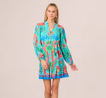 Long Sleeve Printed Flounce Dress In Blue Multi 3