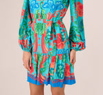 Long Sleeve Printed Flounce Dress In Blue Multi 4