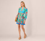 Long Sleeve Printed Flounce Dress In Blue Multi 2