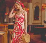 Beaded Strap Palm Leaf Flounce Sundress In Red Ivory 1