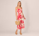 Beaded Strap Palm Leaf Flounce Sundress In Red Ivory 2