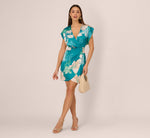 Short Sleeve Tropical Floral Short Wrap Dress In Blue Multi 2
