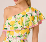 One Shoulder Ruffle Lemon Print Mini Dress In White Multi 4