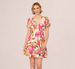 Puff Sleeve Flounce Mini Dress In White Multi 3