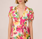 Puff Sleeve Flounce Mini Dress In White Multi 4