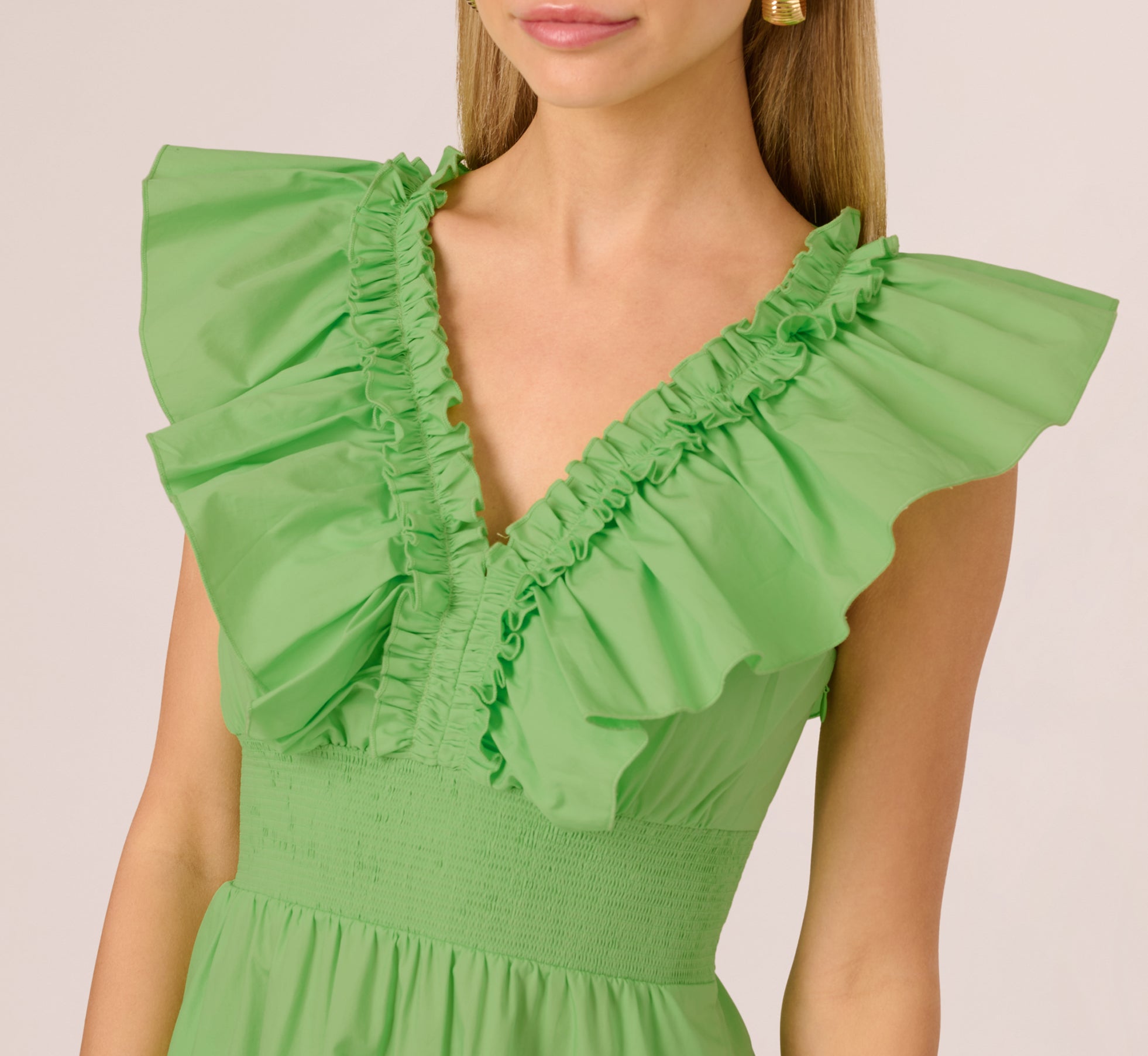 Green Ruffle Collar Flounce Mini Dress