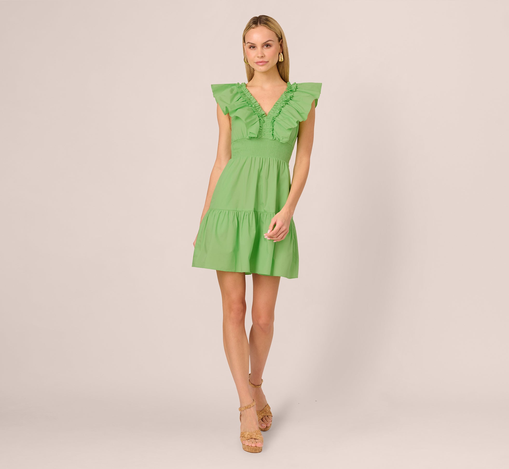 Ruffle Collar Flounce Mini Dress In Lime - Adrianna Papell