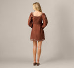 Long Sleeve Embroidered Cotton Mini Dress In Chocolate Ecru 5