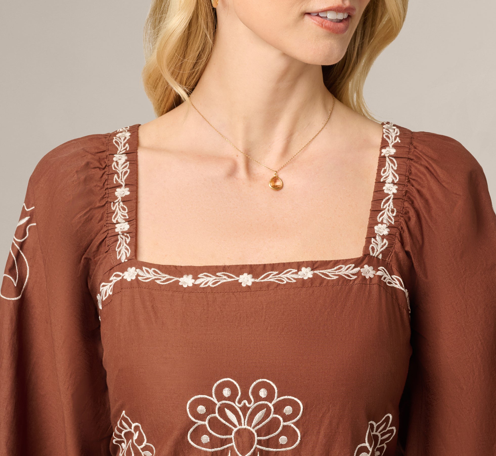m*k様 APOLINA Ada Dress Set 2-3y Brown Long Sleeve Embroidered Cotton Mini Dress - Adrianna Papell