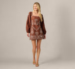 Long Sleeve Embroidered Cotton Mini Dress In Chocolate Ecru 7