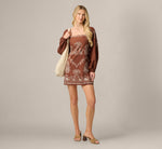 Long Sleeve Embroidered Cotton Mini Dress In Chocolate Ecru 1