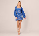 Long Sleeve Embroidered Cotton Mini Dress In Blue White 7