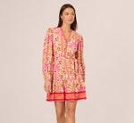 Long Sleeve Printed Short Flounce Dress In Pink Multi 2