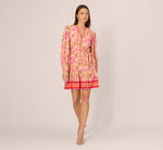 Long Sleeve Printed Short Flounce Dress In Pink Multi 7