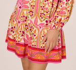 Long Sleeve Printed Short Flounce Dress In Pink Multi 4