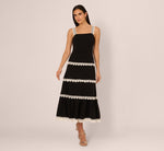 Sleeveless Crochet Lace A Line Midi Dress In Black Ecru 2