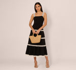Sleeveless Crochet Lace A Line Midi Dress In Black Ecru 1