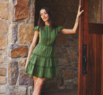Flutter Sleeve Lace Short Cotton Dress In Olive Green 1