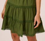 Flutter Sleeve Lace Short Cotton Dress In Olive Green 5