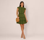 Flutter Sleeve Lace Short Cotton Dress In Olive Green 2