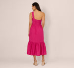 One Shoulder Floral Applique Cotton Midi Dress In Pink 5