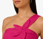 One Shoulder Floral Applique Cotton Midi Dress In Pink 3