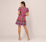 Puff Sleeve Retro Printed Short Dress In Hot Pink Multi 6