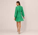 Long Sleeve Scallop Trim Short Dress In Green 5
