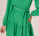 Long Sleeve Scallop Trim Short Dress In Green 3