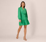 Long Sleeve Scallop Trim Short Dress In Green 7