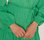 Long Sleeve Scallop Trim Short Dress In Green 4