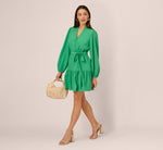 Long Sleeve Scallop Trim Short Dress In Green 1