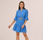 Bell Sleeve Short Shirt Dress In Cool Water 3