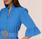 Bell Sleeve Short Shirt Dress In Cool Water 5