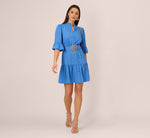 Bell Sleeve Short Shirt Dress In Cool Water 2