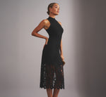 Sleeveless Lace Hem Midi Sheath Dress In Black 1