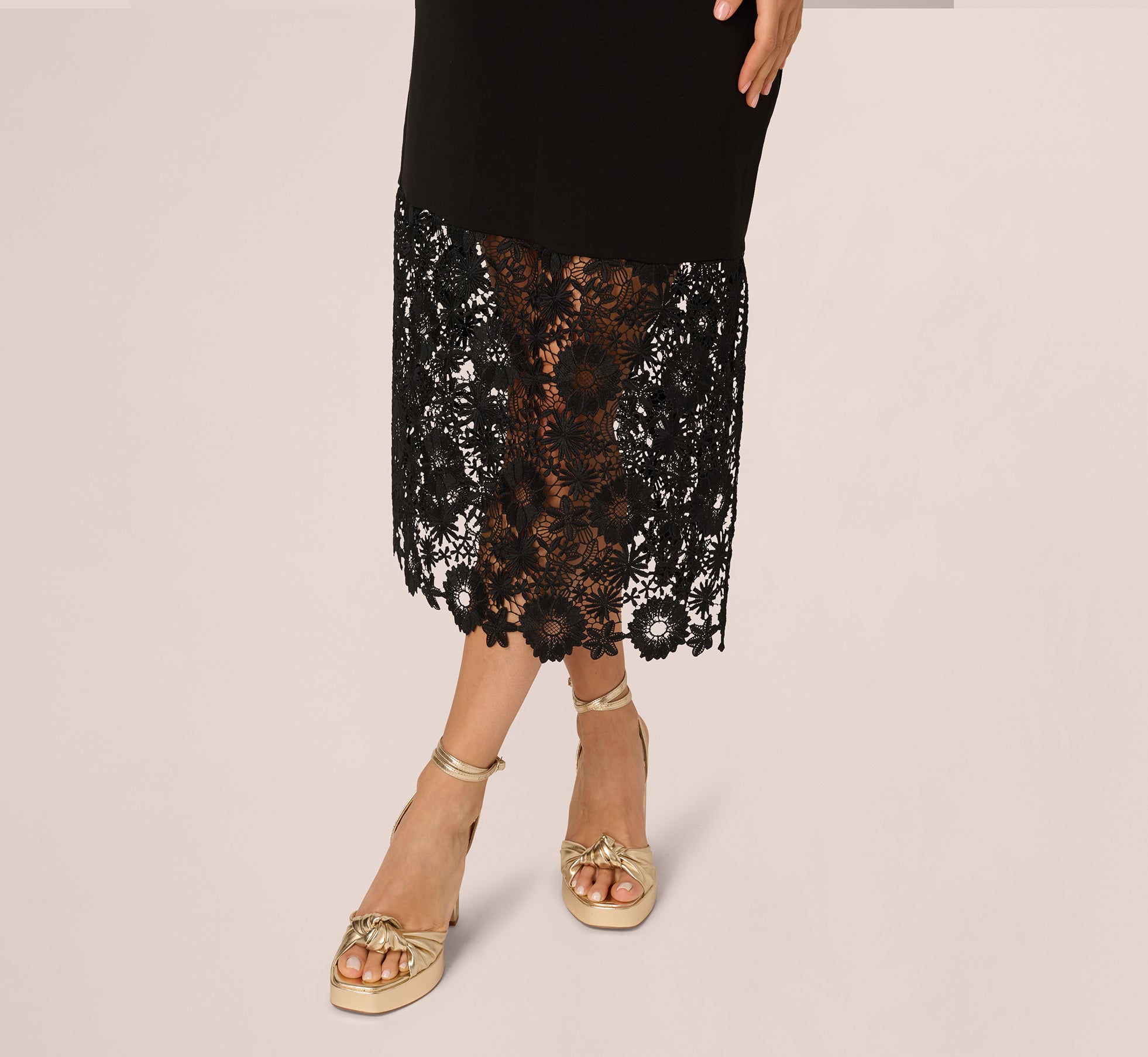 Sleeveless Lace Hem Midi Sheath Dress In Black - Adrianna Papell