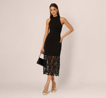 Sleeveless Lace Hem Midi Sheath Dress In Black 2