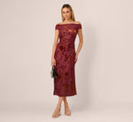 Off Shoulder Burnout Velvet Midi Dress In Amber 3