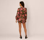 Bishop Sleeve Button Front Floral Romper In Olive Multi 6